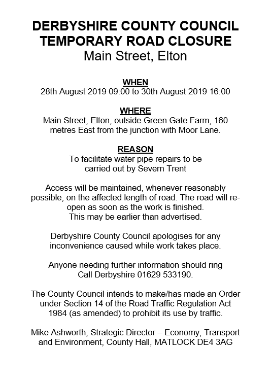 Road Closure Notice - Elton