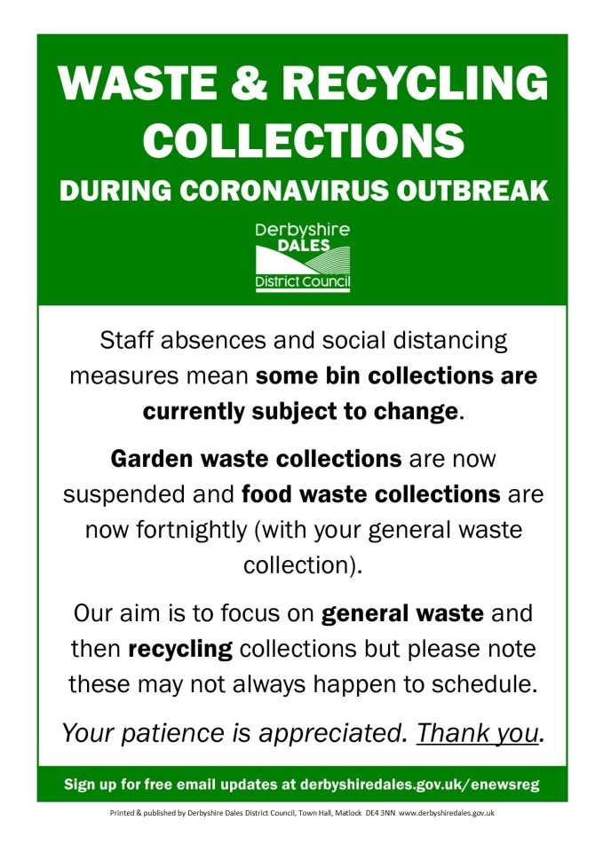 Coronavirus update -changes to waste collections